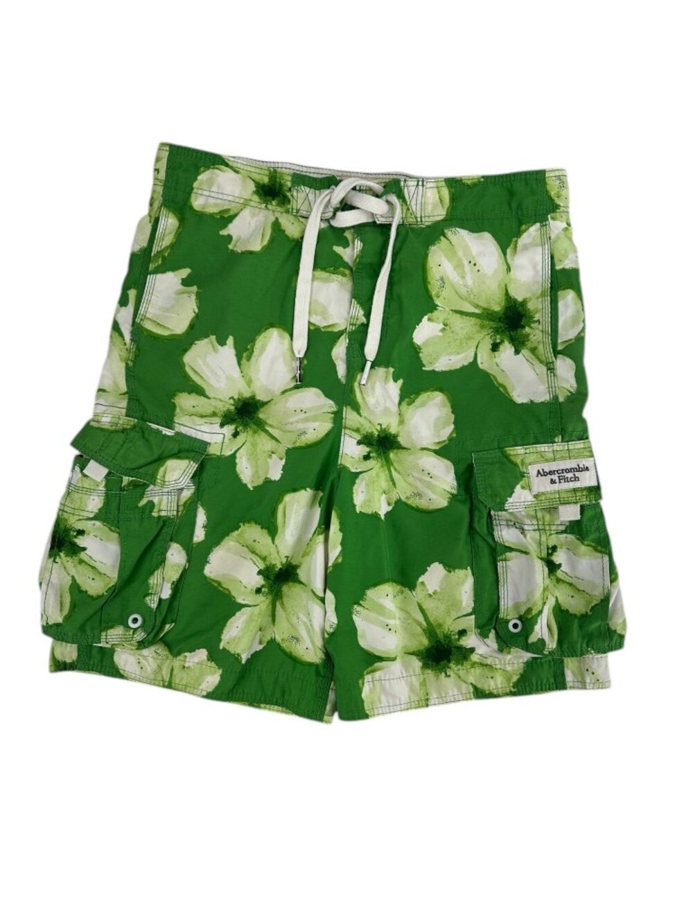 🌴 Abercrombie & Fitch Green Tropical Floral Cargo Swim Trunks L 🌴 - Picture 3 of 9